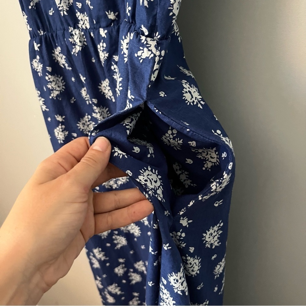 J. Crew Factory Abstract Flower Printed Blue & White 100% Cotton Maxi Dress Sz 2 - Picture 8 of 16